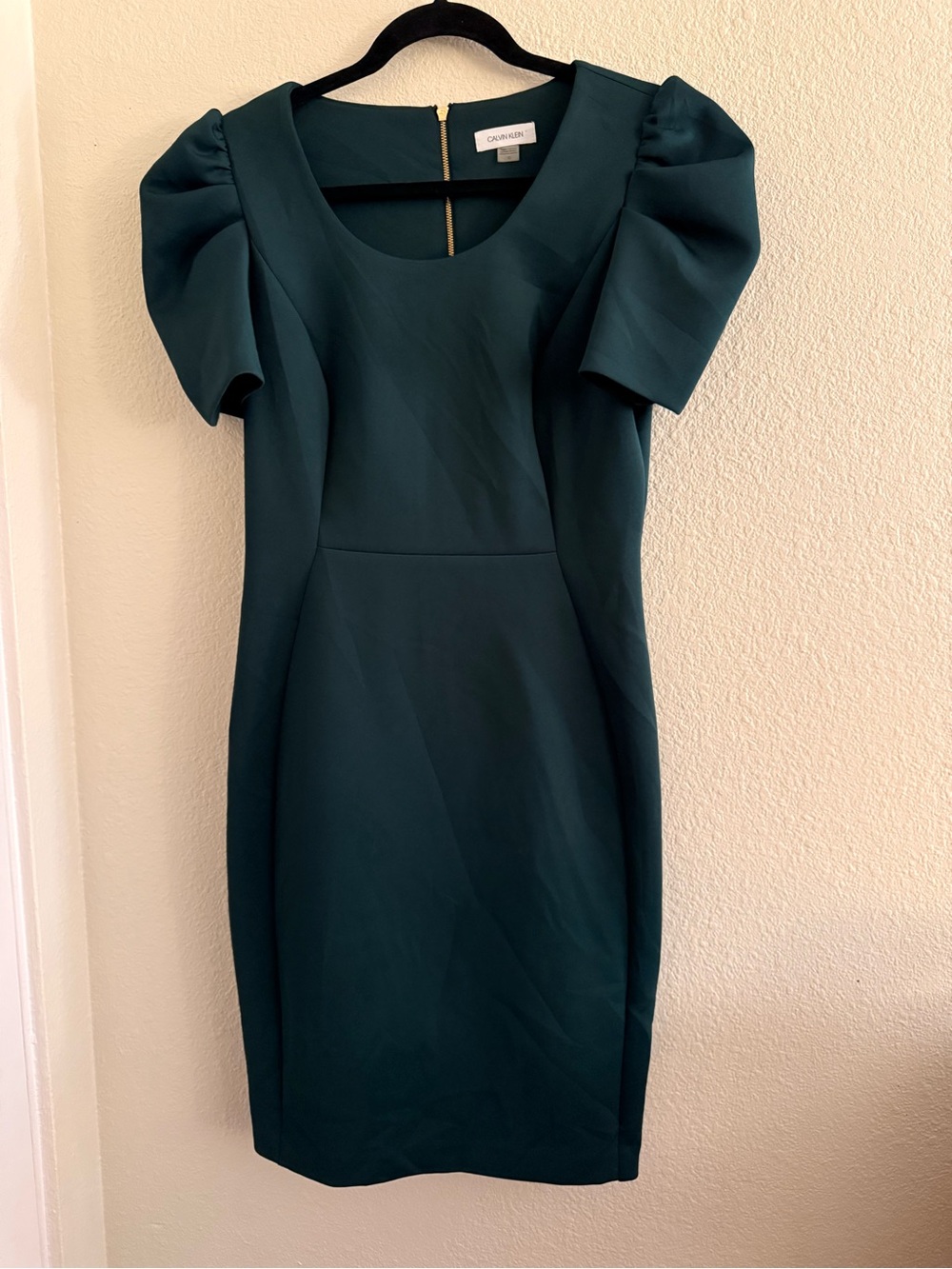 Calvin Klein Teal Puff Sleeve Midi Sheath Dress